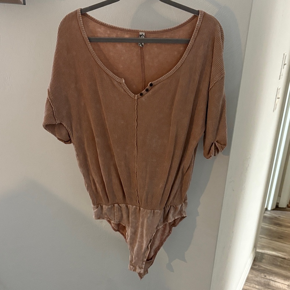Free People Tan Ribbed Bodysuit